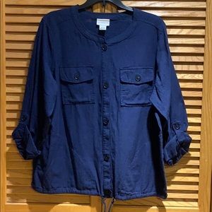 Classic blue, button down top with four pockets